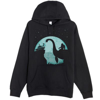 Bigfoot Riding Loch Ness Monster Sasquatch Ufo Abduction Premium Pullover Hoodie