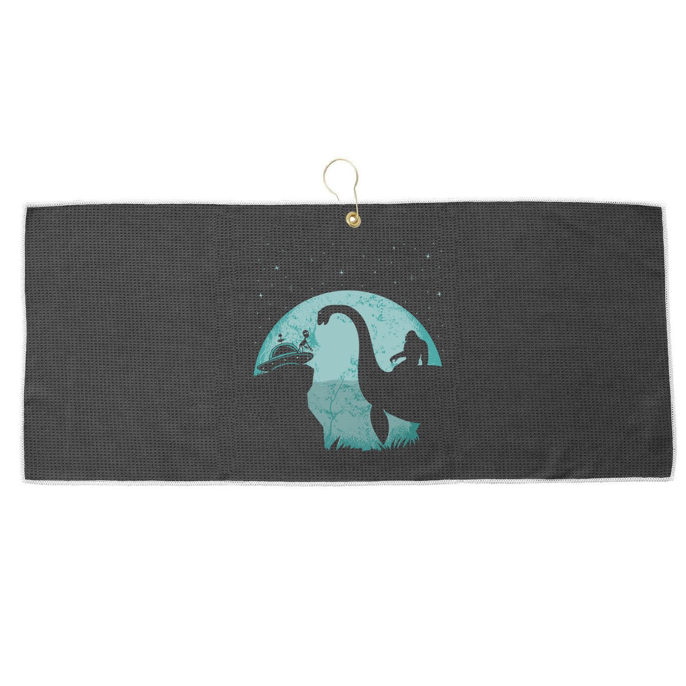 Bigfoot Riding Loch Ness Monster Sasquatch Ufo Abduction Large Microfiber Waffle Golf Towel