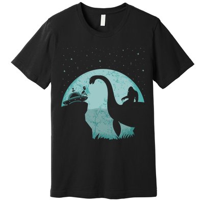 Bigfoot Riding Loch Ness Monster Sasquatch Ufo Abduction Premium T-Shirt