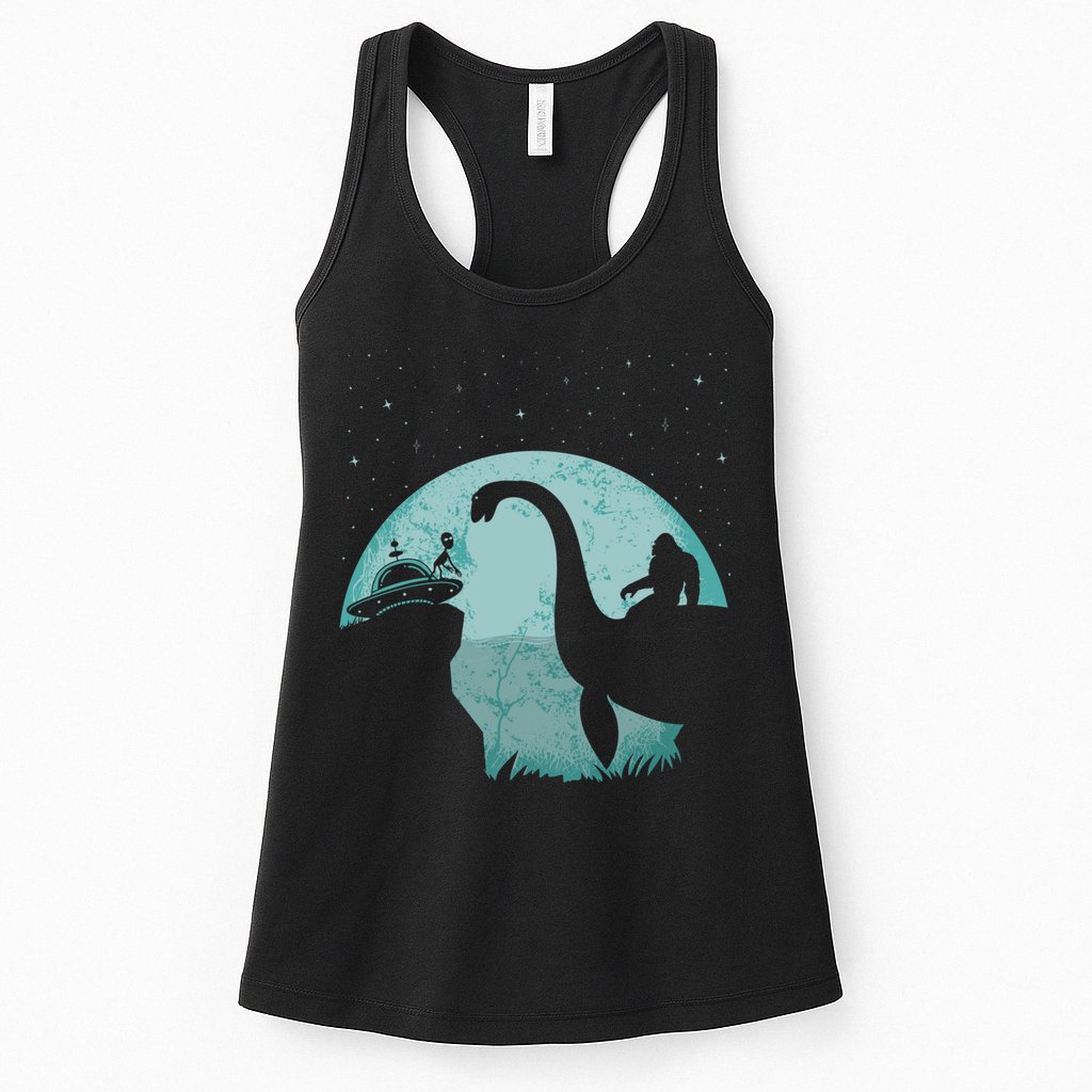 Bigfoot Riding Loch Ness Monster Sasquatch Ufo Abduction Womens Tank Top