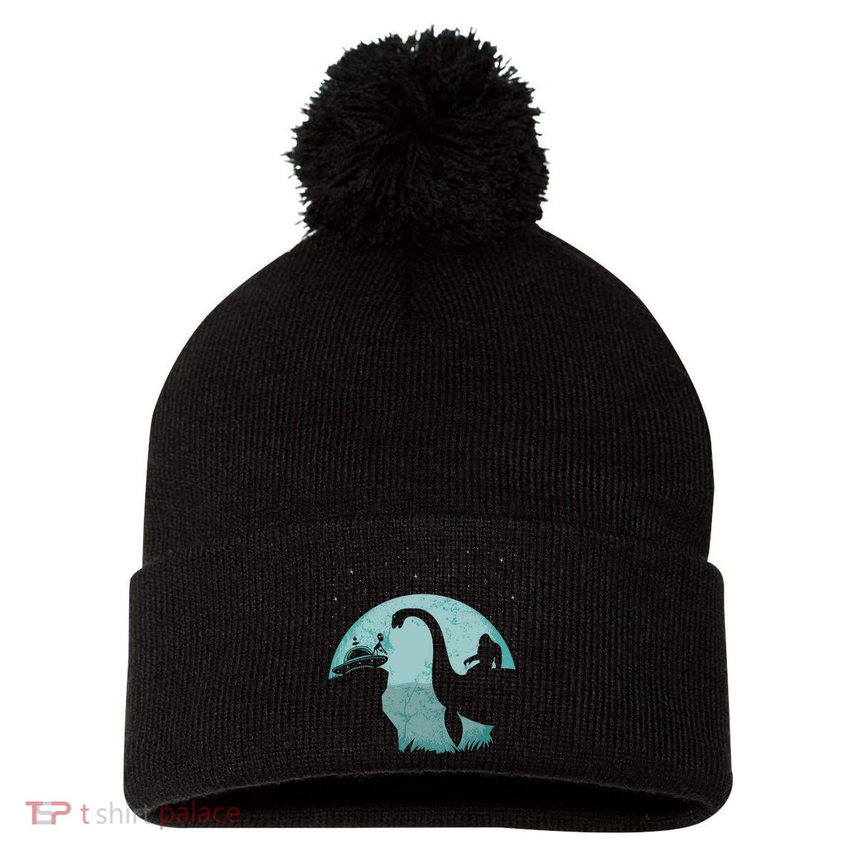 Bigfoot Riding Loch Ness Monster Sasquatch Ufo Abduction Pom Pom 12in Knit Beanie