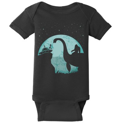 Bigfoot Riding Loch Ness Monster Sasquatch Ufo Abduction Baby Bodysuit