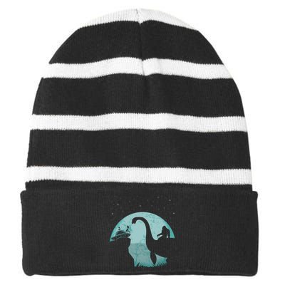 Bigfoot Riding Loch Ness Monster Sasquatch Ufo Abduction Striped Beanie with Solid Band