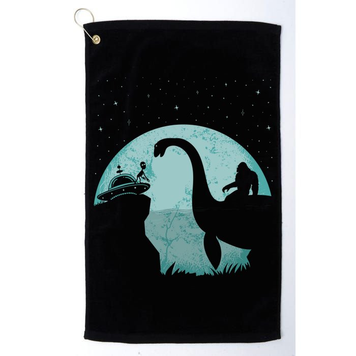 Bigfoot Riding Loch Ness Monster Sasquatch Ufo Abduction Golf Towel