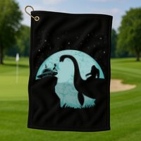 Bigfoot Riding Loch Ness Monster Sasquatch Ufo Abduction Golf Towel