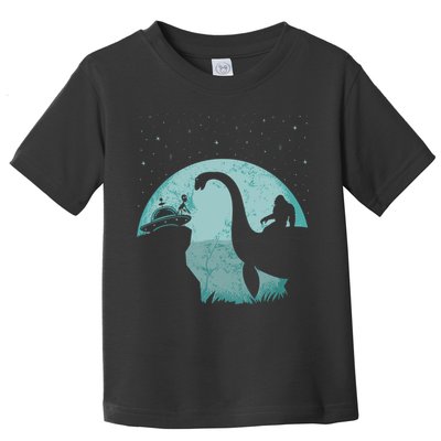 Bigfoot Riding Loch Ness Monster Sasquatch Ufo Abduction Toddler T-Shirt