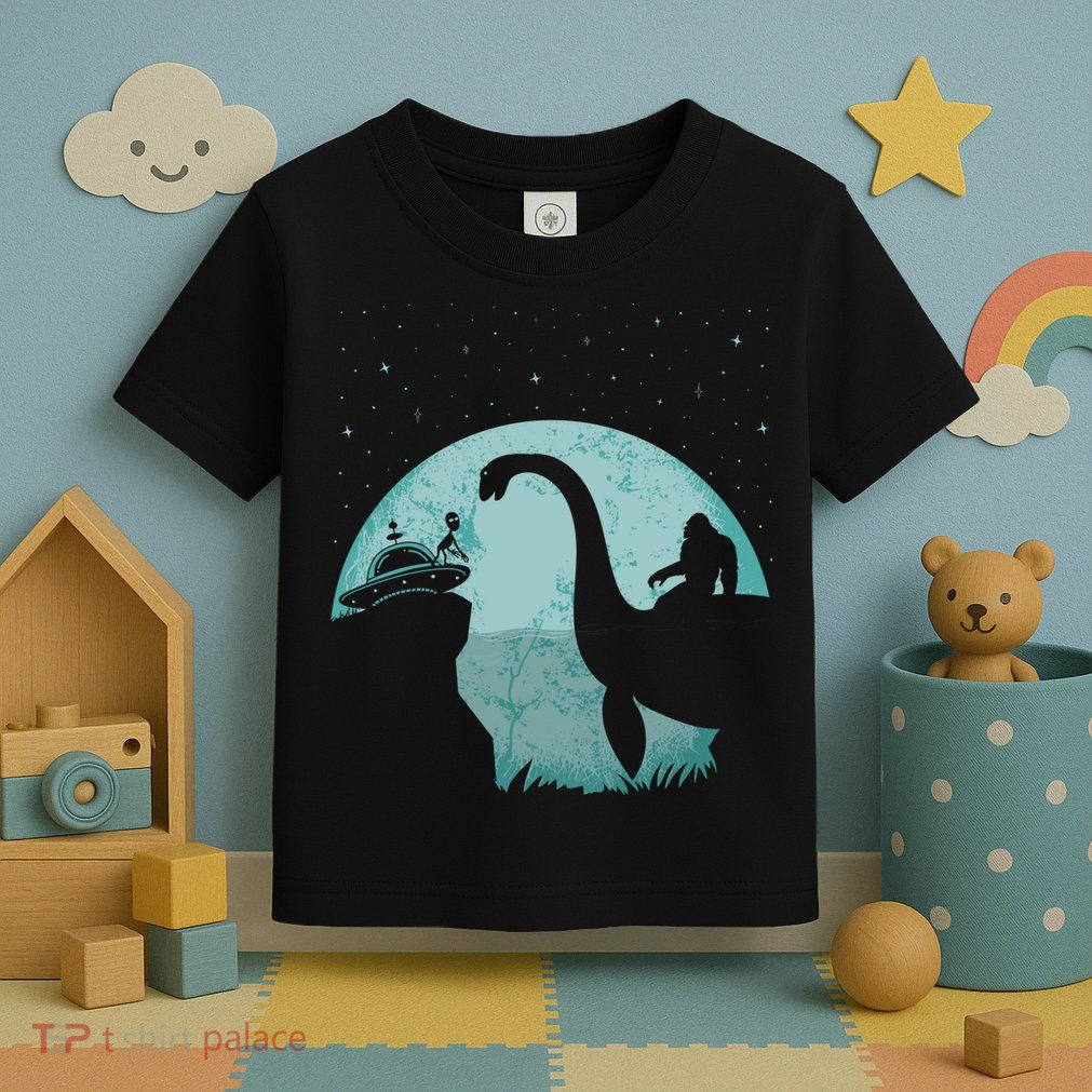 Bigfoot Riding Loch Ness Monster Sasquatch Ufo Abduction Toddler T-Shirt
