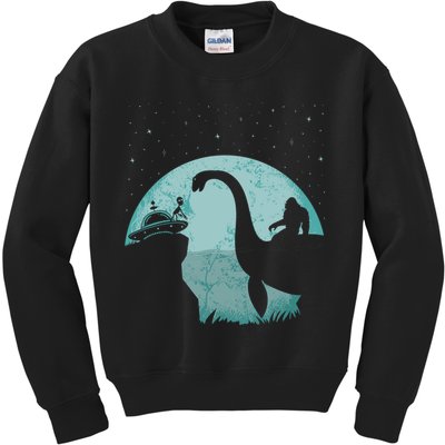Bigfoot Riding Loch Ness Monster Sasquatch Ufo Abduction Kids Sweatshirt