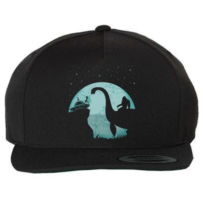 Bigfoot Riding Loch Ness Monster Sasquatch Ufo Abduction Wool Snapback Cap