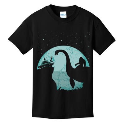 Bigfoot Riding Loch Ness Monster Sasquatch Ufo Abduction Kids T-Shirt