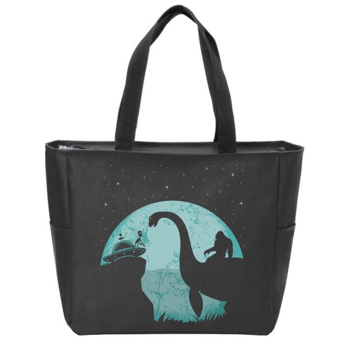 Bigfoot Riding Loch Ness Monster Sasquatch Ufo Abduction Zip Tote Bag