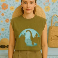 Bigfoot Riding Loch Ness Monster Sasquatch Ufo Abduction Garment-Dyed Women's Muscle Tee