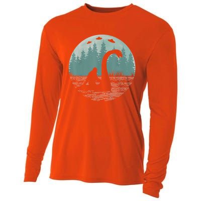 Bigfoot Riding Loch Ness Monster Nessie Funny Sasquatch Ufo Cooling Performance Long Sleeve Crew