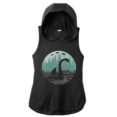 Bigfoot Riding Loch Ness Monster Nessie Funny Sasquatch Ufo Ladies PosiCharge Tri-Blend Wicking Draft Hoodie Tank