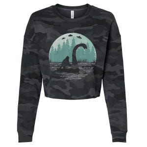 Bigfoot Riding Loch Ness Monster Nessie Funny Sasquatch Ufo Cropped Pullover Crew