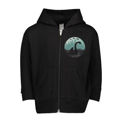 Bigfoot Riding Loch Ness Monster Nessie Funny Sasquatch Ufo Toddler Zip Fleece Hoodie