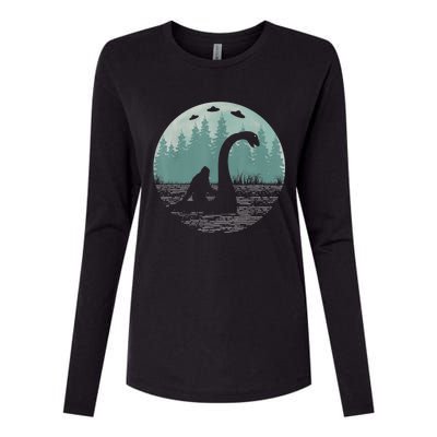 Bigfoot Riding Loch Ness Monster Nessie Funny Sasquatch Ufo Womens Cotton Relaxed Long Sleeve T-Shirt