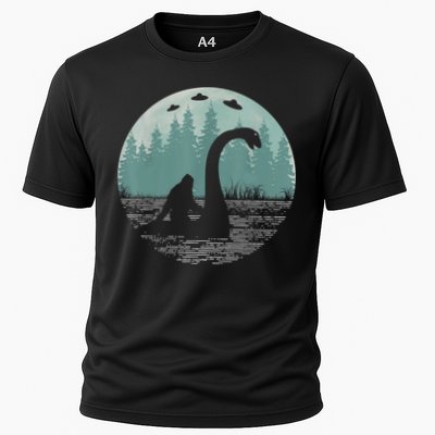 Bigfoot Riding Loch Ness Monster Nessie Funny Sasquatch Ufo Performance Shirt