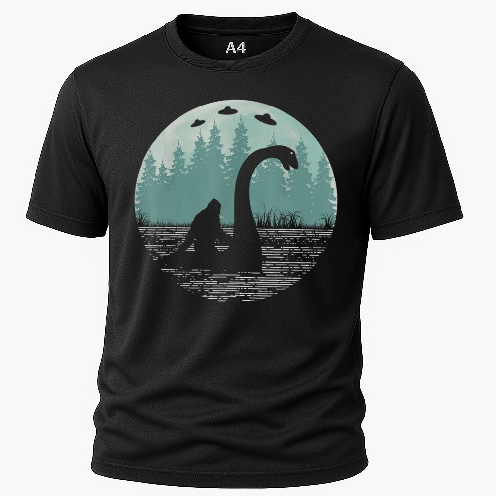 Bigfoot Riding Loch Ness Monster Nessie Funny Sasquatch Ufo Performance Shirt