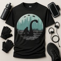 Bigfoot Riding Loch Ness Monster Nessie Funny Sasquatch Ufo Performance Shirt