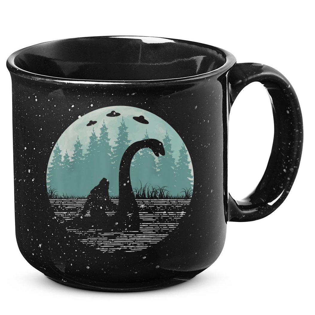 Bigfoot Riding Loch Ness Monster Nessie Funny Sasquatch Ufo 15oz Campfire Ceramic Mug