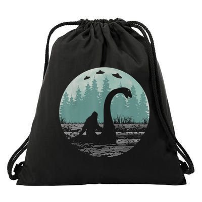 Bigfoot Riding Loch Ness Monster Nessie Funny Sasquatch Ufo Drawstring Bag