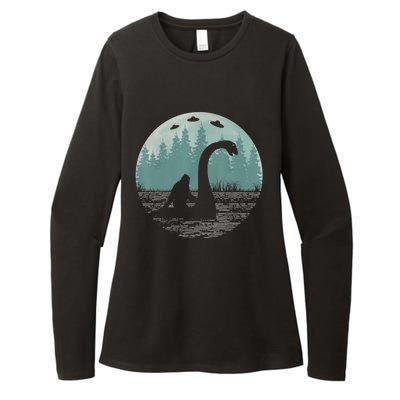 Bigfoot Riding Loch Ness Monster Nessie Funny Sasquatch Ufo Womens CVC Long Sleeve Shirt