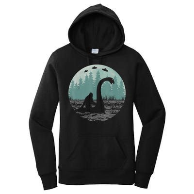Bigfoot Riding Loch Ness Monster Nessie Funny Sasquatch Ufo Women's Pullover Hoodie