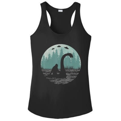 Bigfoot Riding Loch Ness Monster Nessie Funny Sasquatch Ufo Ladies PosiCharge Competitor Racerback Tank