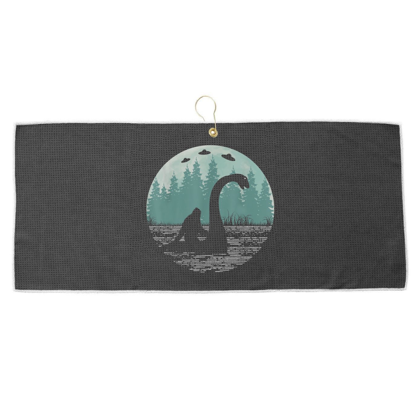 Bigfoot Riding Loch Ness Monster Nessie Funny Sasquatch Ufo Large Microfiber Waffle Golf Towel