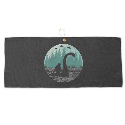 Bigfoot Riding Loch Ness Monster Nessie Funny Sasquatch Ufo Large Microfiber Waffle Golf Towel