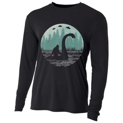 Bigfoot Riding Loch Ness Monster Nessie Funny Sasquatch Ufo Cooling Performance Long Sleeve Crew