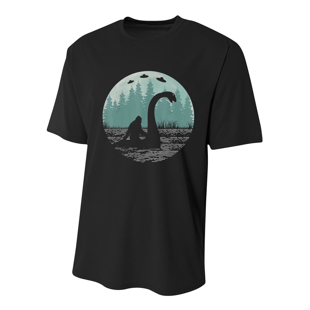 Bigfoot Riding Loch Ness Monster Nessie Funny Sasquatch Ufo Youth Performance Sprint T-Shirt