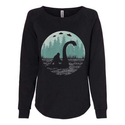 Bigfoot Riding Loch Ness Monster Nessie Funny Sasquatch Ufo Womens California Wash Sweatshirt