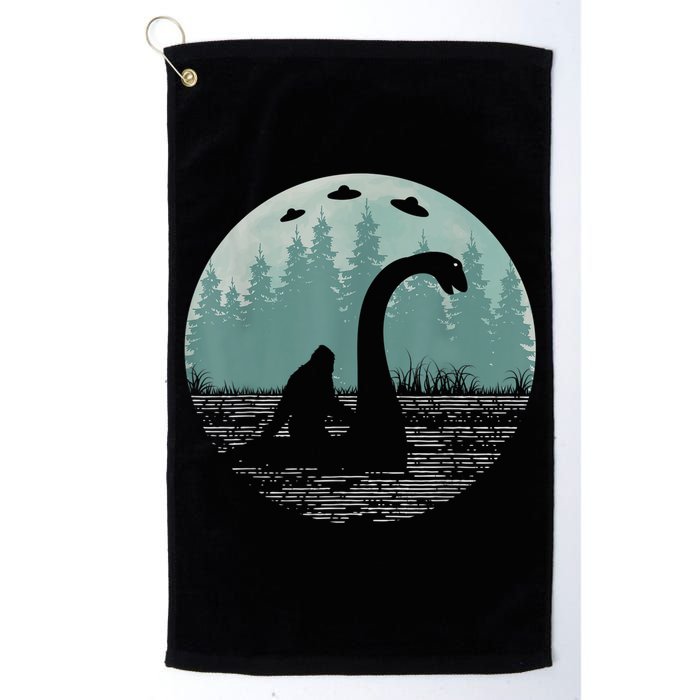 Bigfoot Riding Loch Ness Monster Nessie Funny Sasquatch Ufo Golf Towel