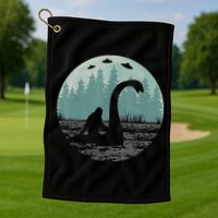 Bigfoot Riding Loch Ness Monster Nessie Funny Sasquatch Ufo Golf Towel