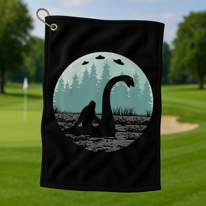Bigfoot Riding Loch Ness Monster Nessie Funny Sasquatch Ufo Golf Towel
