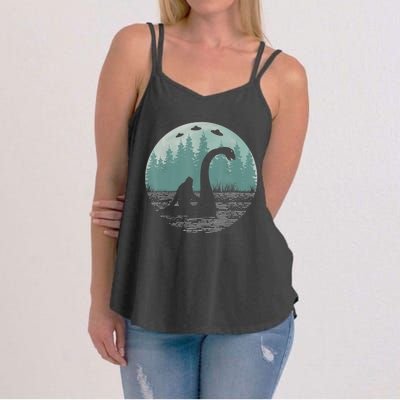 Bigfoot Riding Loch Ness Monster Nessie Funny Sasquatch Ufo Women's Strappy Tank