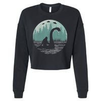 Bigfoot Riding Loch Ness Monster Nessie Funny Sasquatch Ufo Cropped Pullover Crew