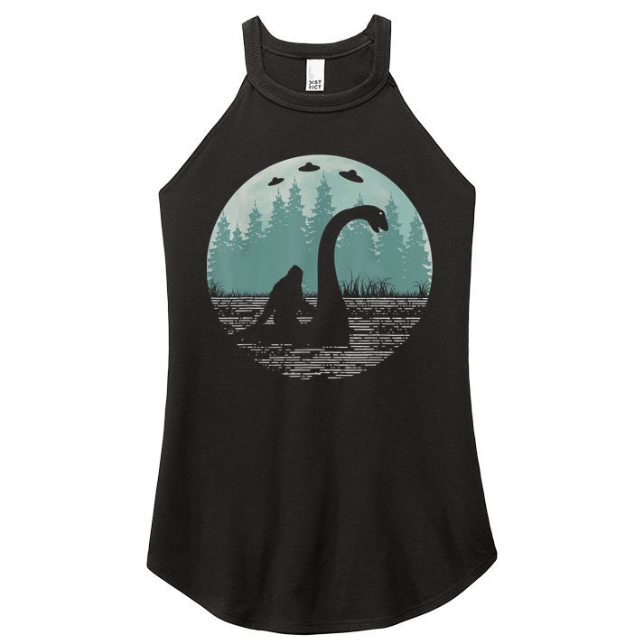 Bigfoot Riding Loch Ness Monster Nessie Funny Sasquatch Ufo Women's Perfect Tri Rocker Tank