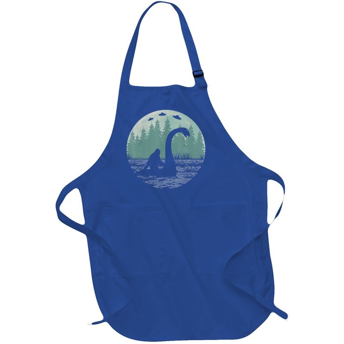 Bigfoot Riding Loch Ness Monster Nessie Funny Sasquatch Ufo Full-Length Apron With Pockets