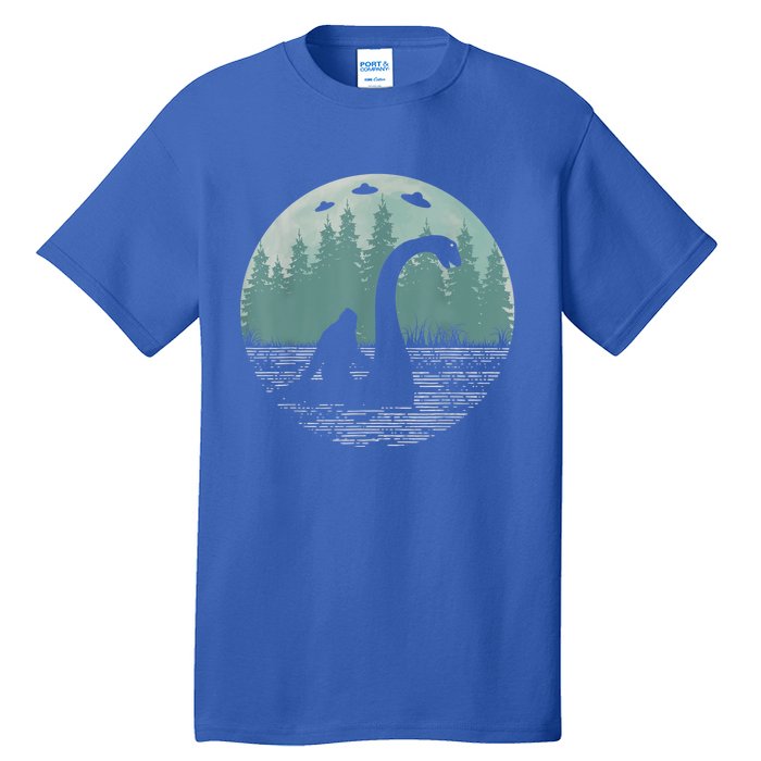 Bigfoot Riding Loch Ness Monster Nessie Funny Sasquatch Ufo Tall T-Shirt