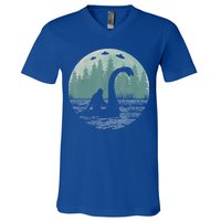 Bigfoot Riding Loch Ness Monster Nessie Funny Sasquatch Ufo V-Neck T-Shirt