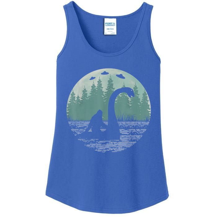 Bigfoot Riding Loch Ness Monster Nessie Funny Sasquatch Ufo Ladies Essential Tank