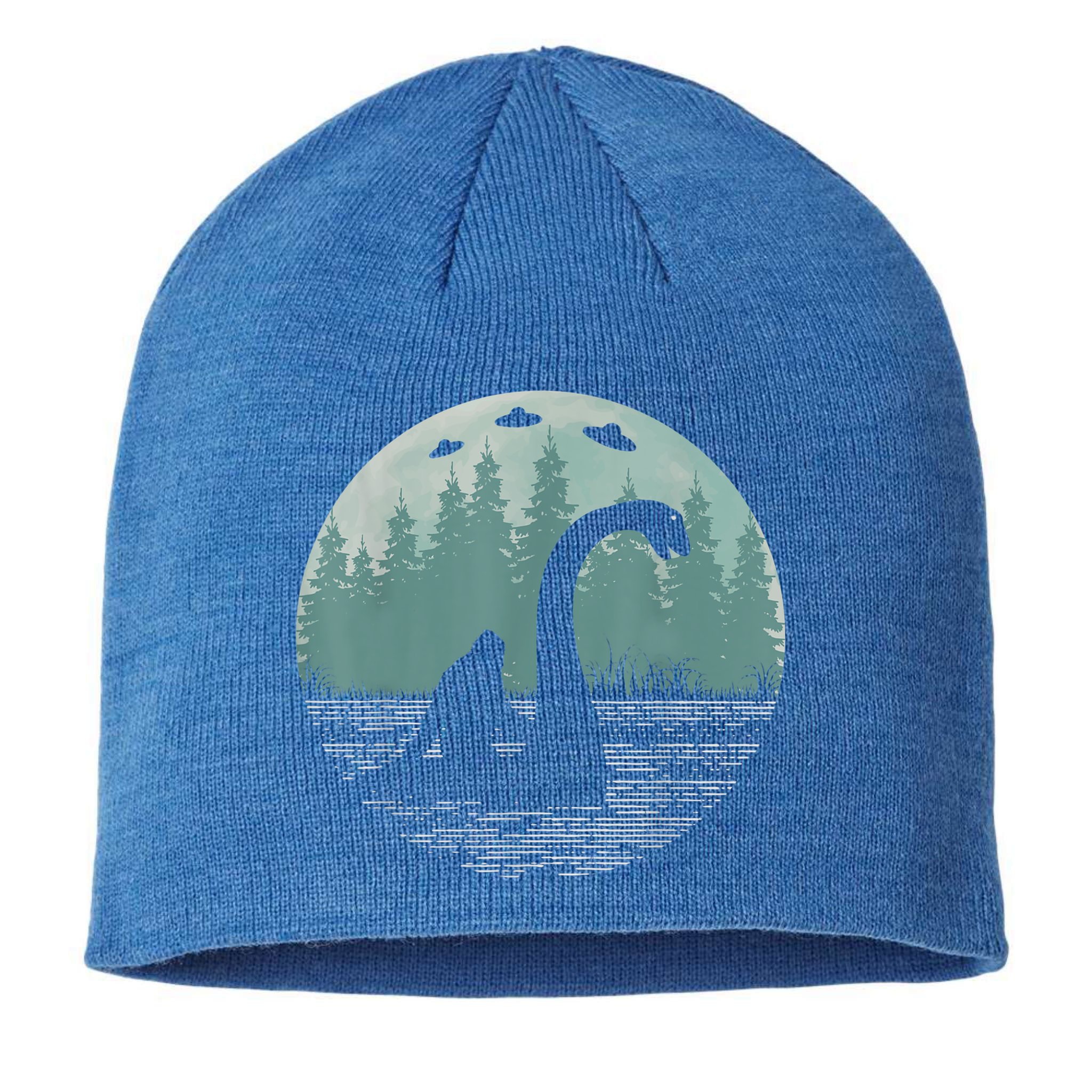 Bigfoot Riding Loch Ness Monster Nessie Funny Sasquatch Ufo Sustainable Beanie