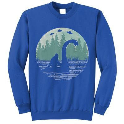 Bigfoot Riding Loch Ness Monster Nessie Funny Sasquatch Ufo Tall Sweatshirt