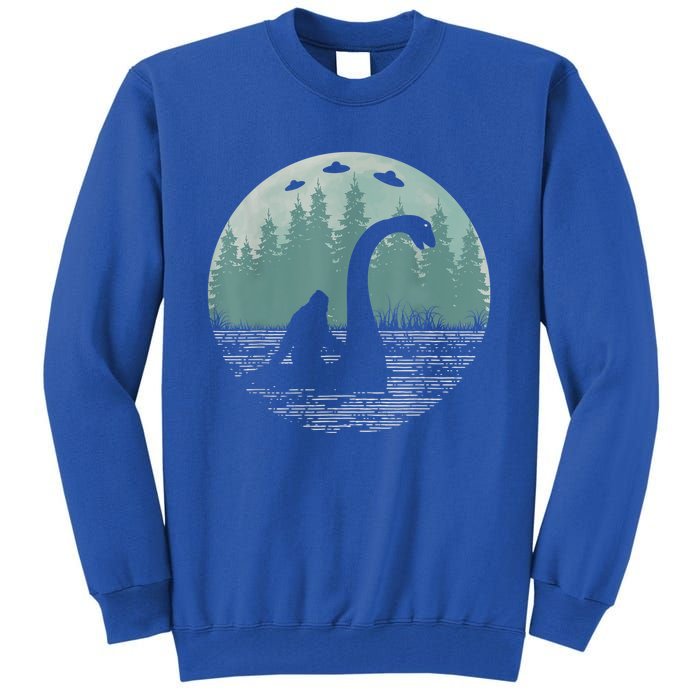 Bigfoot Riding Loch Ness Monster Nessie Funny Sasquatch Ufo Tall Sweatshirt