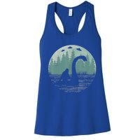 Bigfoot Riding Loch Ness Monster Nessie Funny Sasquatch Ufo Women's Racerback Tank