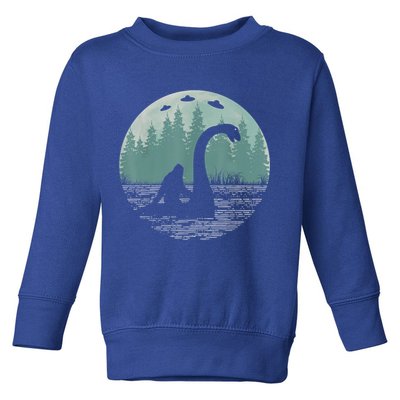 Bigfoot Riding Loch Ness Monster Nessie Funny Sasquatch Ufo Toddler Sweatshirt