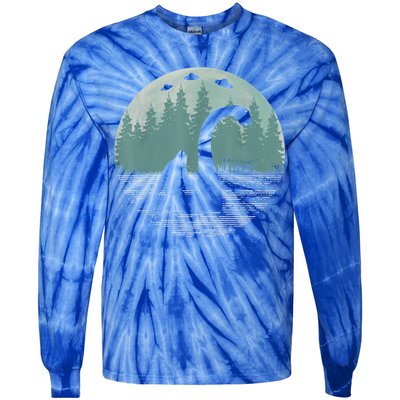 Bigfoot Riding Loch Ness Monster Nessie Funny Sasquatch Ufo Tie-Dye Long Sleeve Shirt